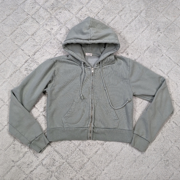 Brandy Melville Jacket Women's Small Green Crystal Hoodie Full Zip Cropped - Picture 1 of 7